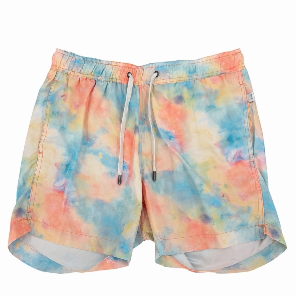 Onia The Charles Swim Trunks Men's M Pastel‎ Tie Dye Liner Zip Pocket 5" Inseam